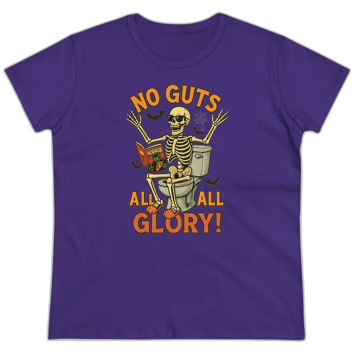 No Guts All Glory Skeleton Toilet Ladies Tee in Purple