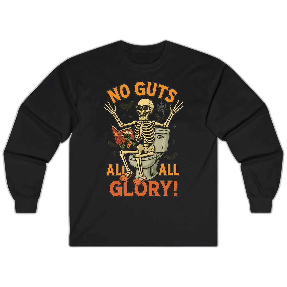 No Guts All Glory Skeleton Toilet Long Sleeve in Black