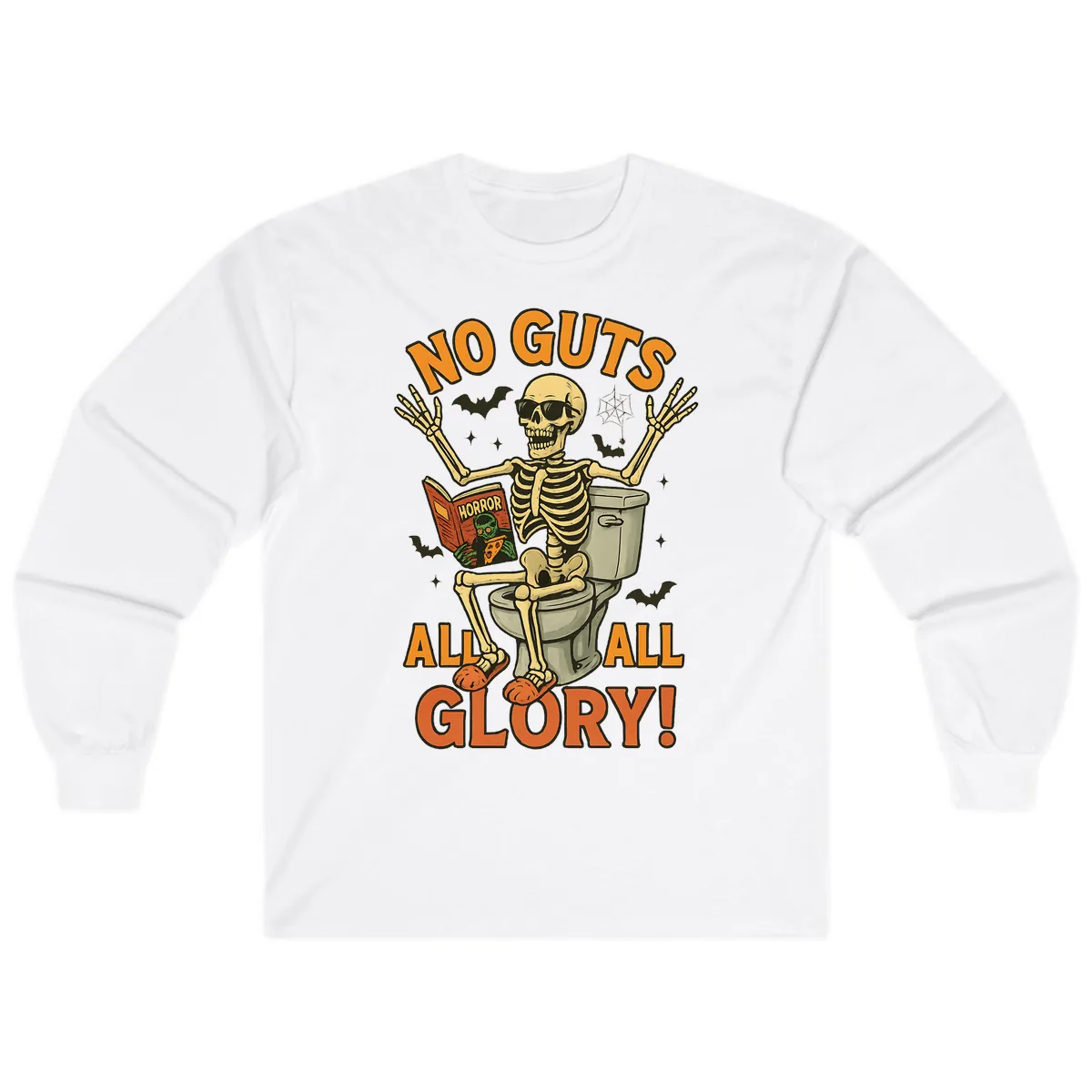 No Guts All Glory Skeleton Toilet Long Sleeve in White