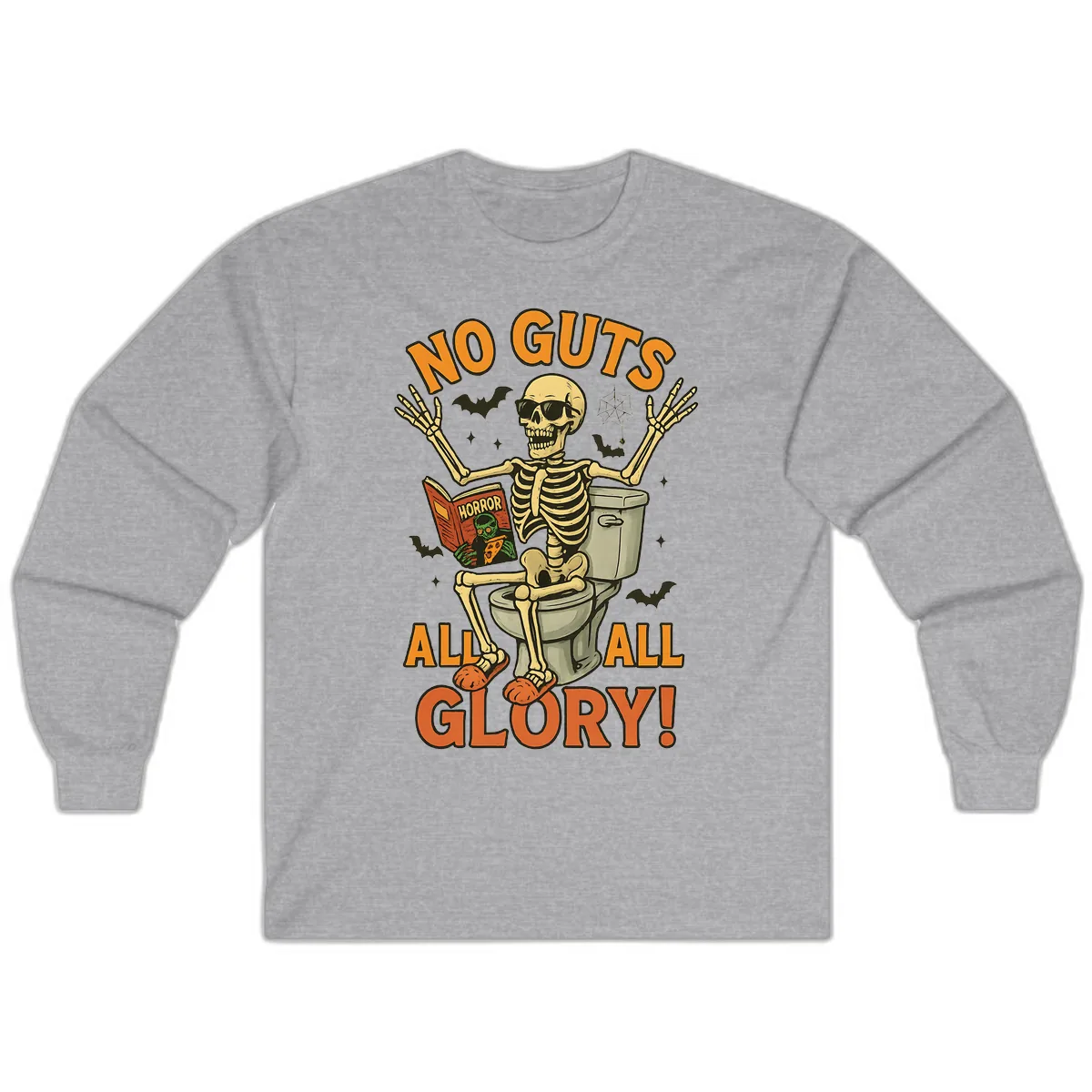 No Guts All Glory Skeleton Toilet Long Sleeve in Sport Grey
