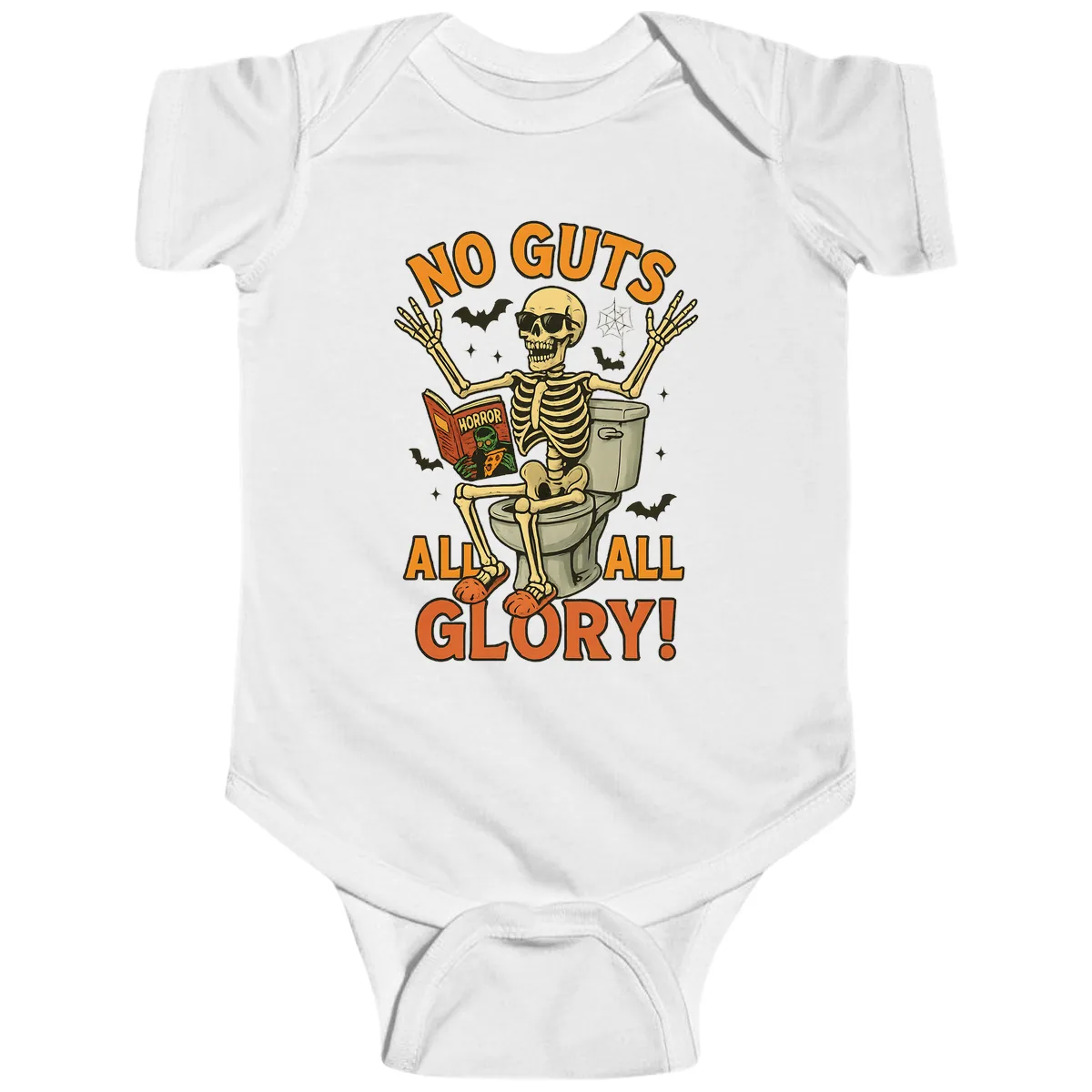 No Guts All Glory Skeleton Toilet Baby Onesie in White