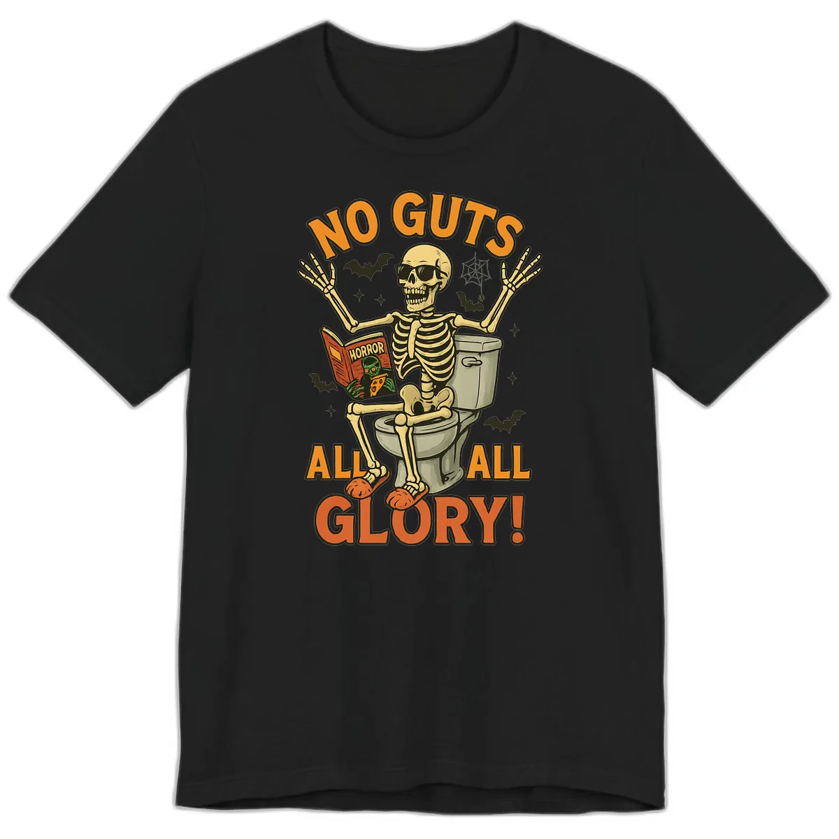 No Guts All Glory Skeleton Toilet Premium T-Shirt in Black