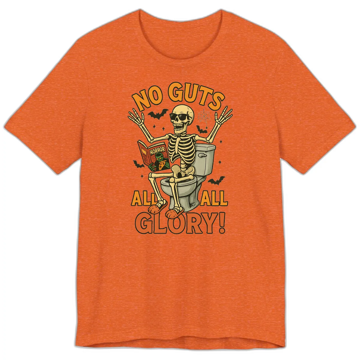 No Guts All Glory Skeleton Toilet Premium T-Shirt in Heather Orange
