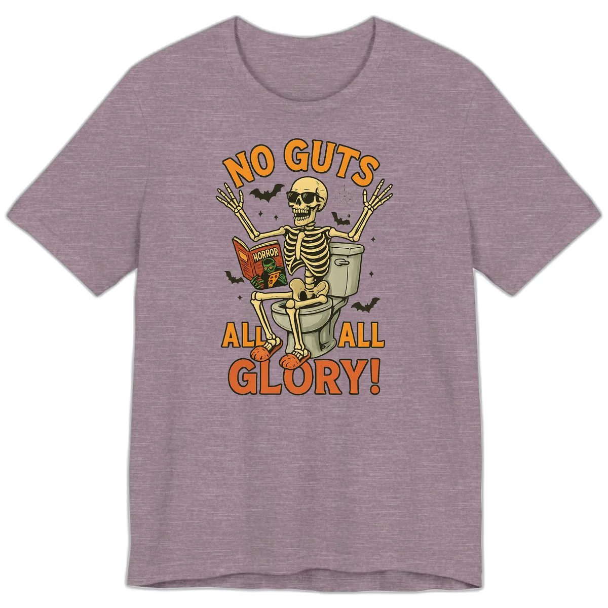 No Guts All Glory Skeleton Toilet Premium T-Shirt in Heather Purple