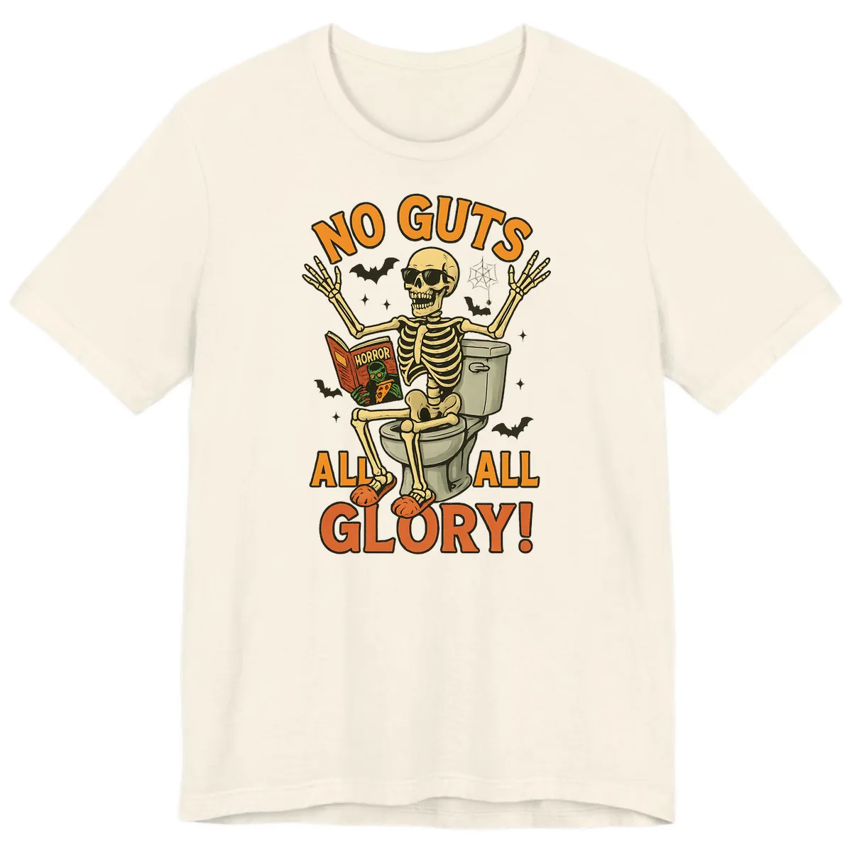 No Guts All Glory Skeleton Toilet Premium T-Shirt in Natural