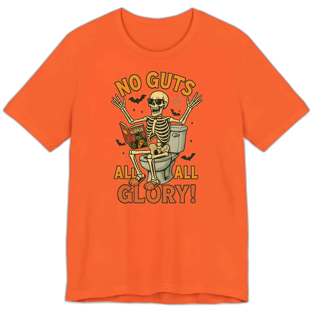 No Guts All Glory Skeleton Toilet Premium T-Shirt in Orange