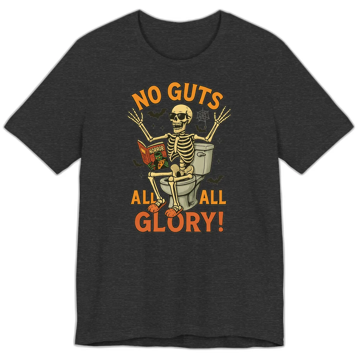 No Guts All Glory Skeleton Toilet Premium T-Shirt in Dark Grey Heather