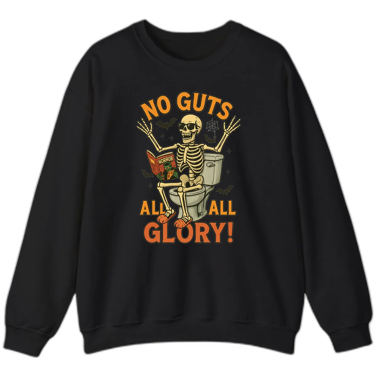 No Guts All Glory Skeleton Toilet Sweatshirt in Black