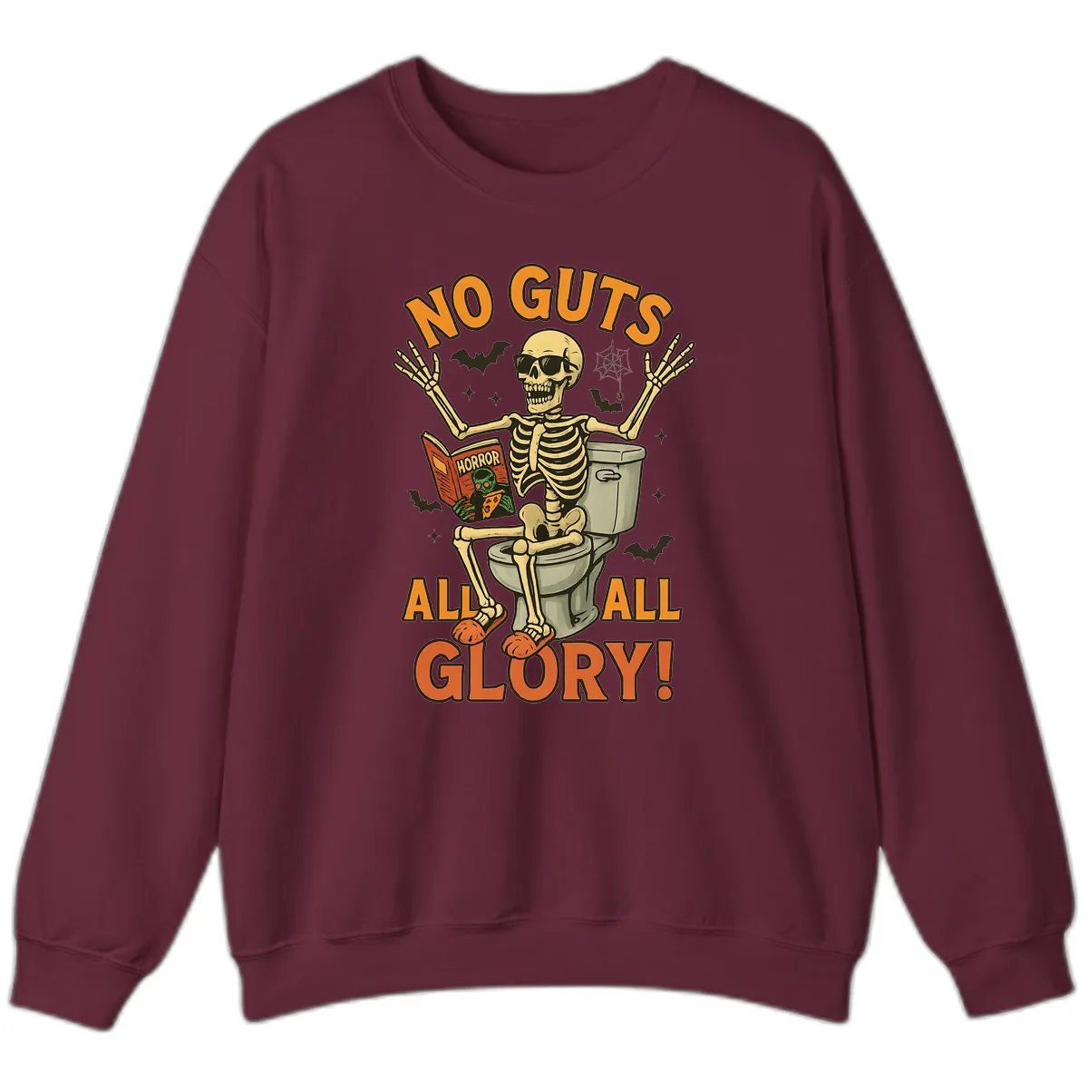 No Guts All Glory Skeleton Toilet Sweatshirt in Maroon