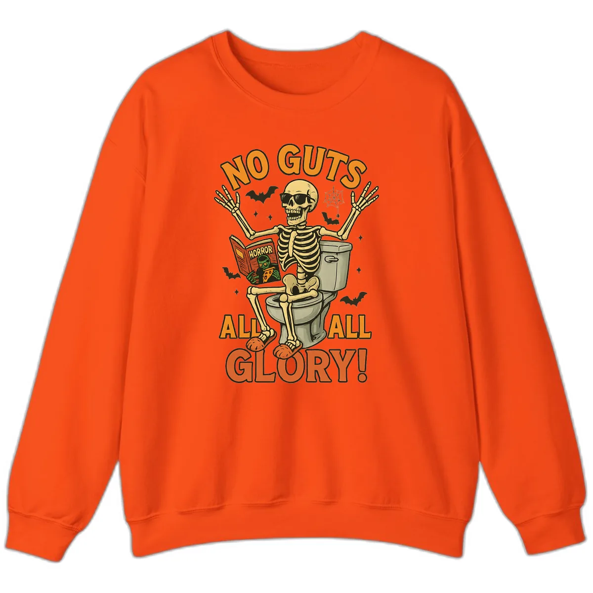 No Guts All Glory Skeleton Toilet Sweatshirt in Orange