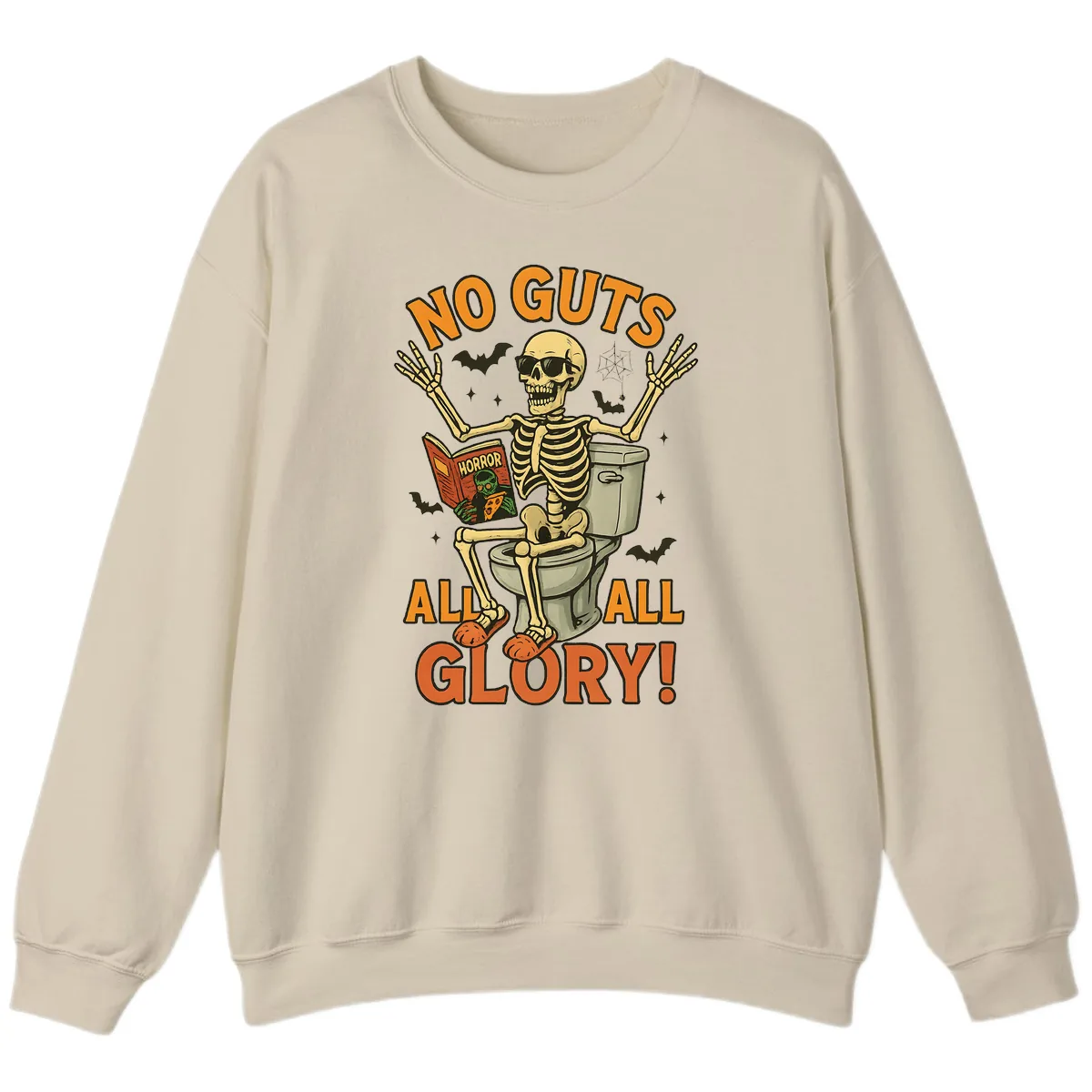No Guts All Glory Skeleton Toilet Sweatshirt in Sand