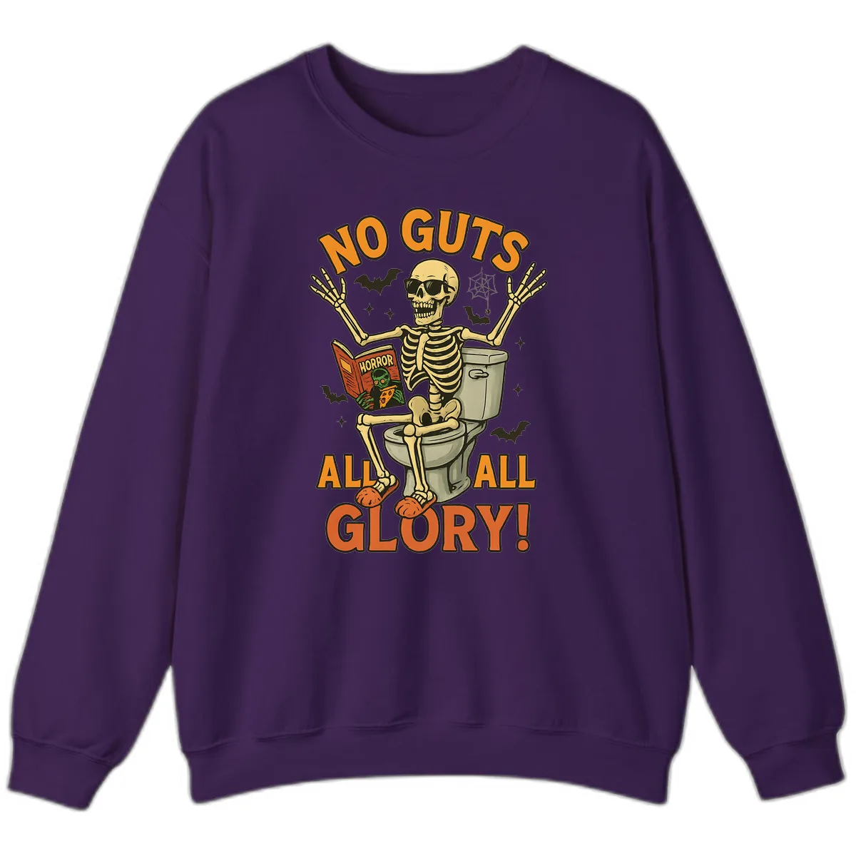 No Guts All Glory Skeleton Toilet Sweatshirt in Purple