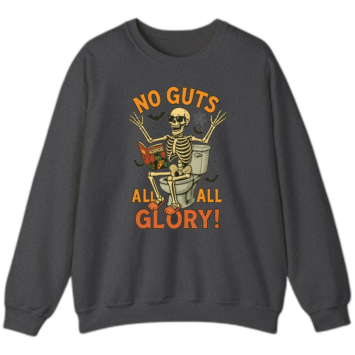 No Guts All Glory Skeleton Toilet Sweatshirt in Dark Heather