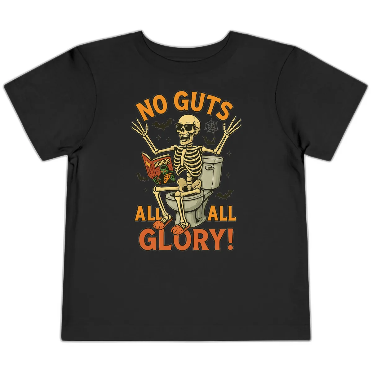 No Guts All Glory Skeleton Toilet Toddler T-Shirt in Black
