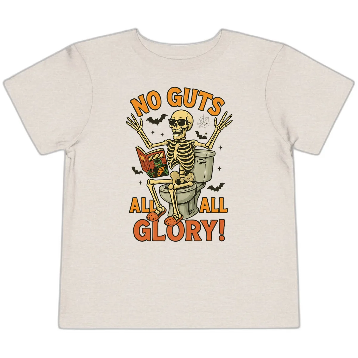No Guts All Glory Skeleton Toilet Toddler T-Shirt in Heather Dust