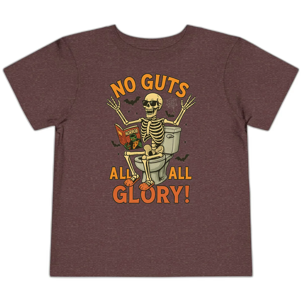 No Guts All Glory Skeleton Toilet Toddler T-Shirt in Heather Maroon
