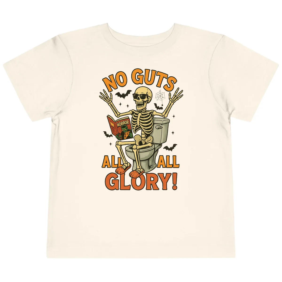 No Guts All Glory Skeleton Toilet Toddler T-Shirt in Natural