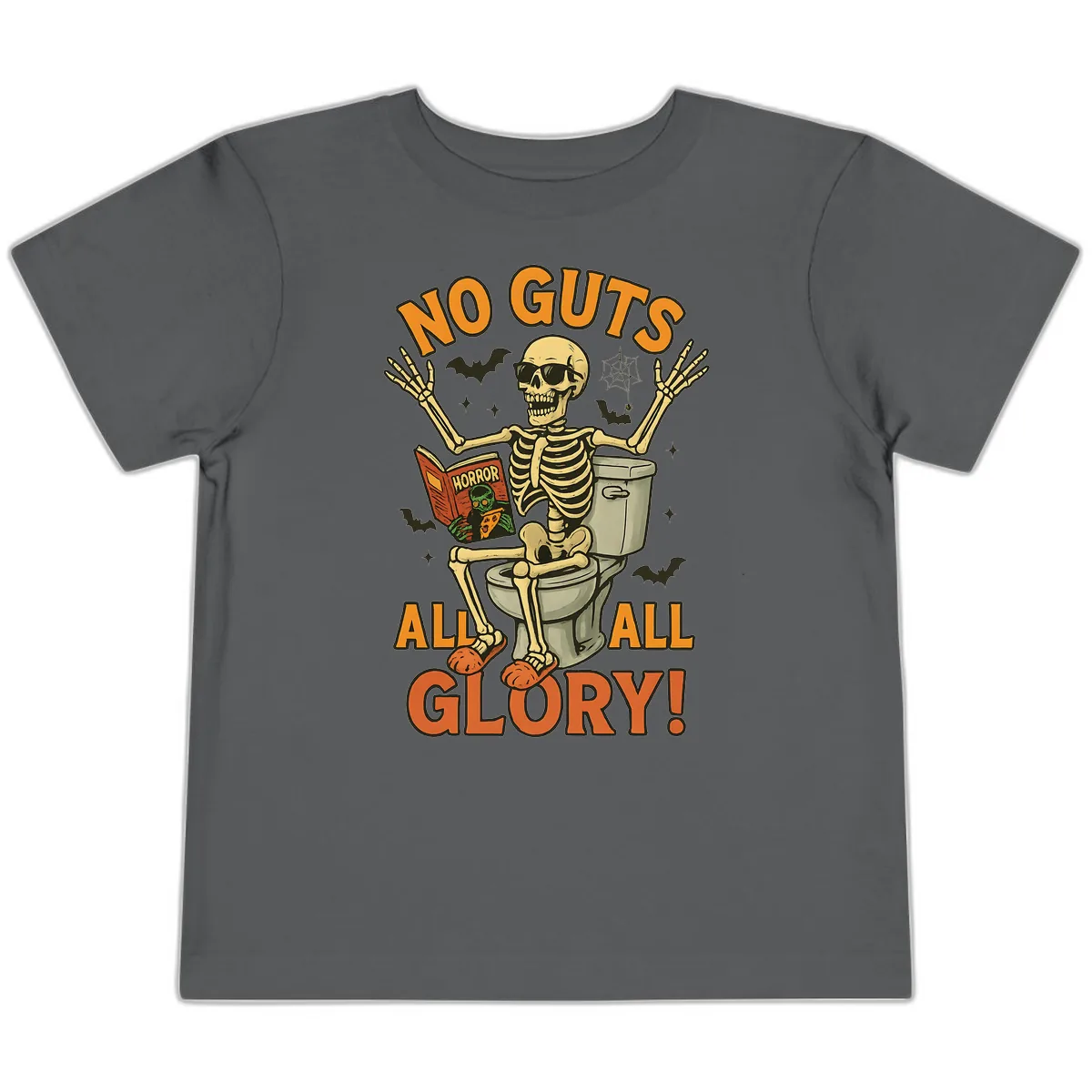 No Guts All Glory Skeleton Toilet Toddler T-Shirt in Asphalt