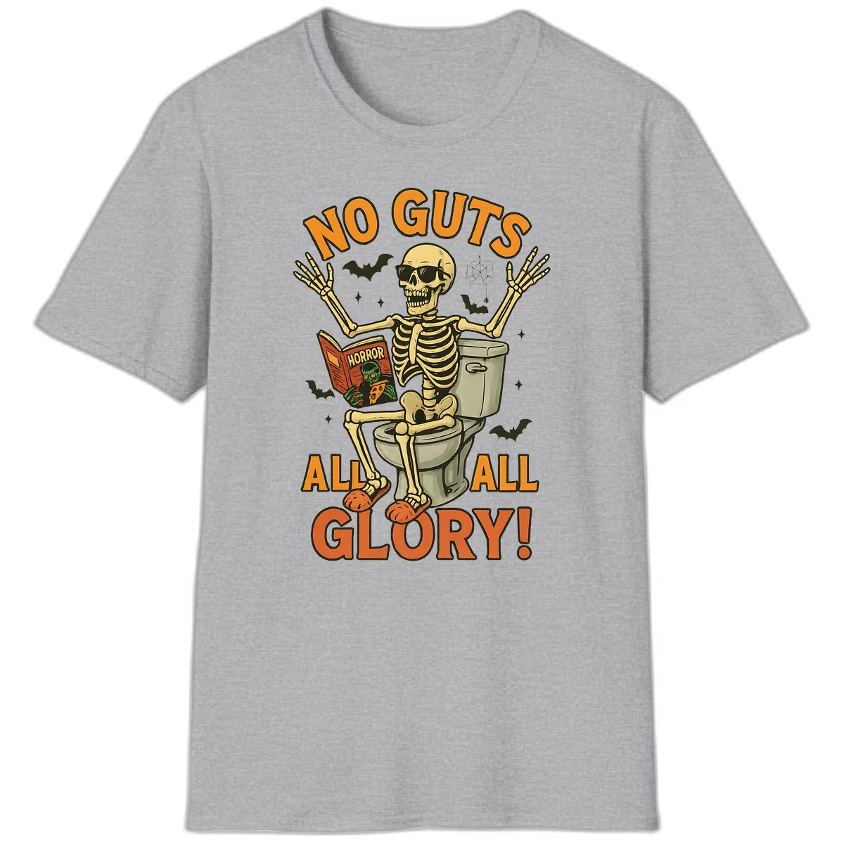 No Guts All Glory Skeleton Toilet T-Shirt in Sport Grey