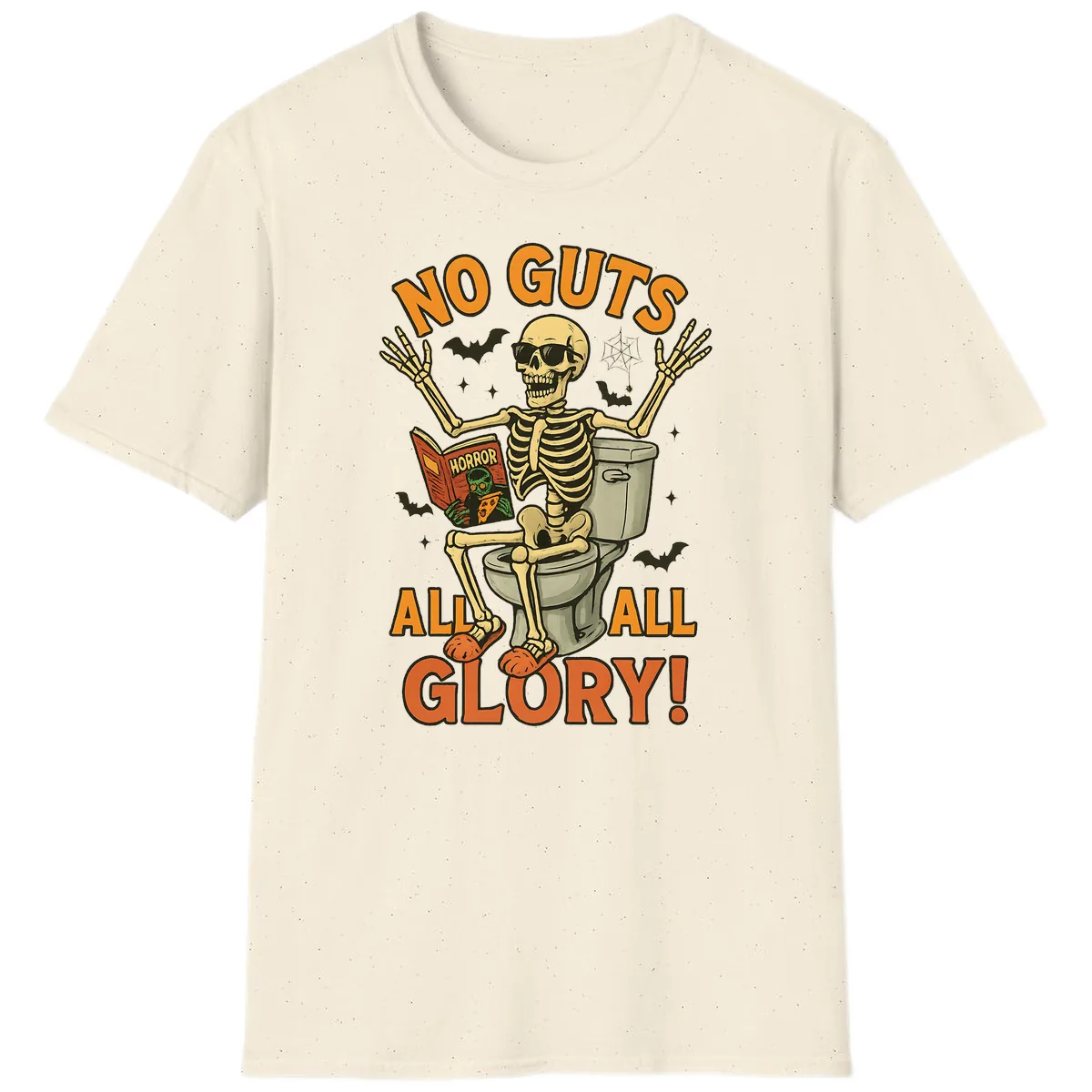 No Guts All Glory Skeleton Toilet T-Shirt in Natural