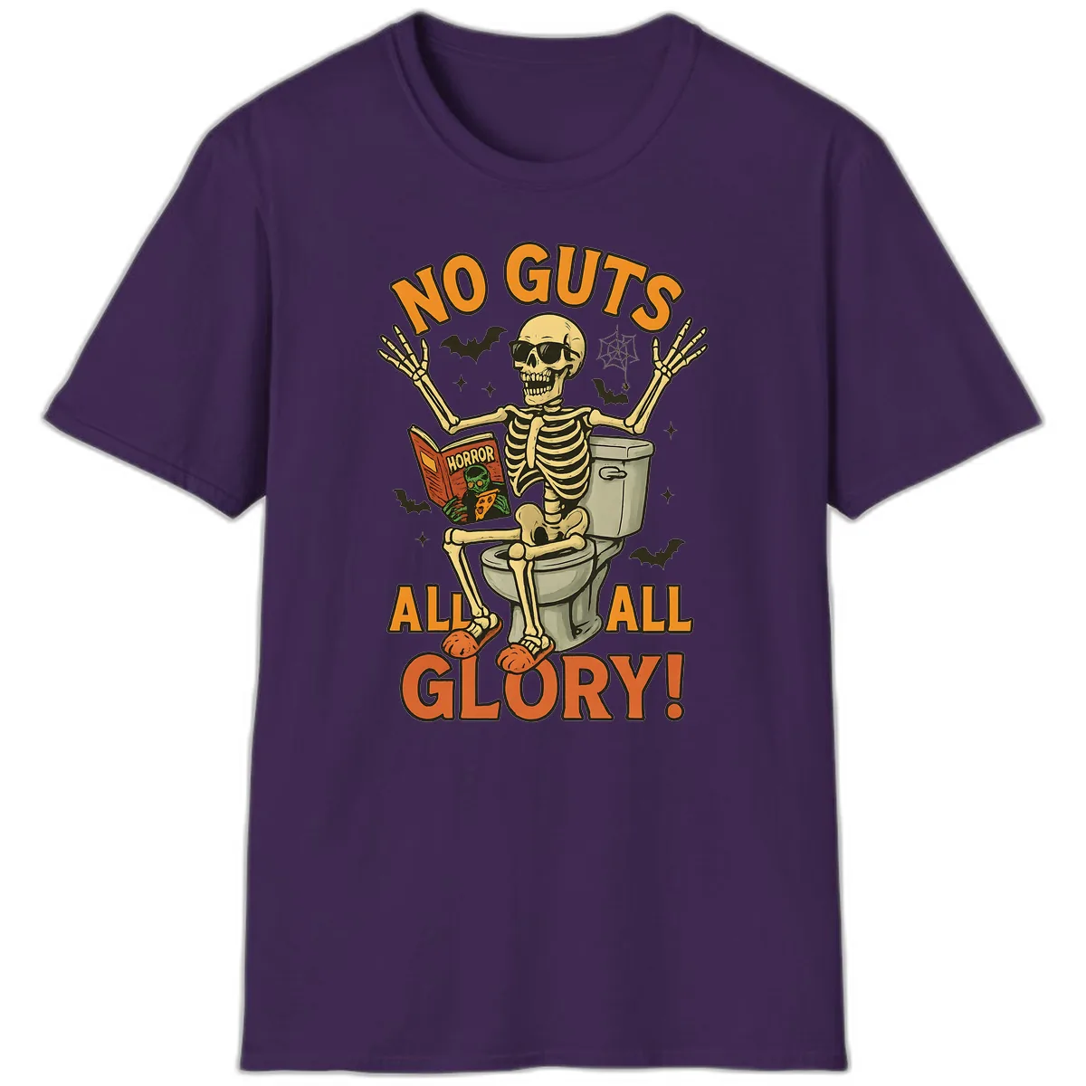 No Guts All Glory Skeleton Toilet T-Shirt in Purple