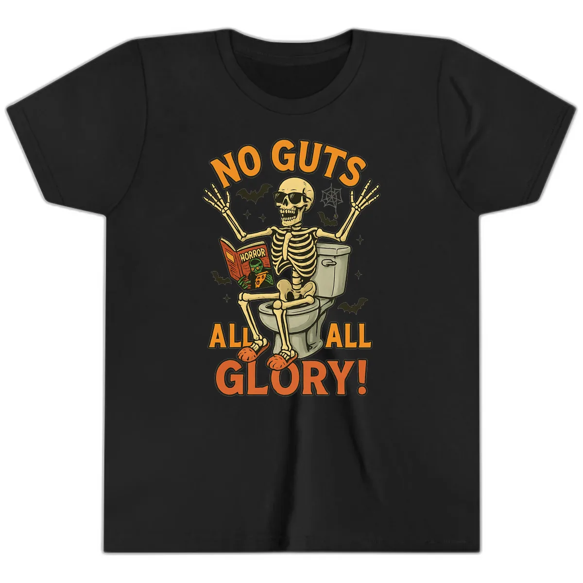 No Guts All Glory Skeleton Toilet Youth T-Shirt in Black