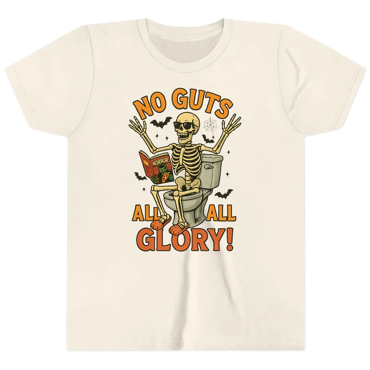 No Guts All Glory Skeleton Toilet Youth T-Shirt in Natural