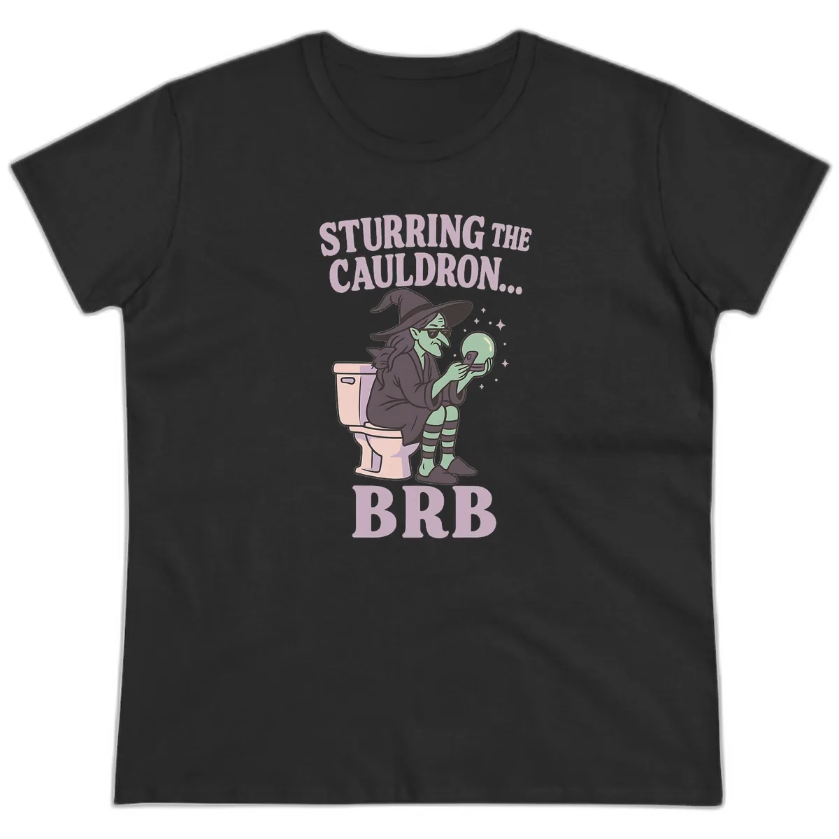 Stirring The Cauldron BRB Witch Ladies Tee in Black