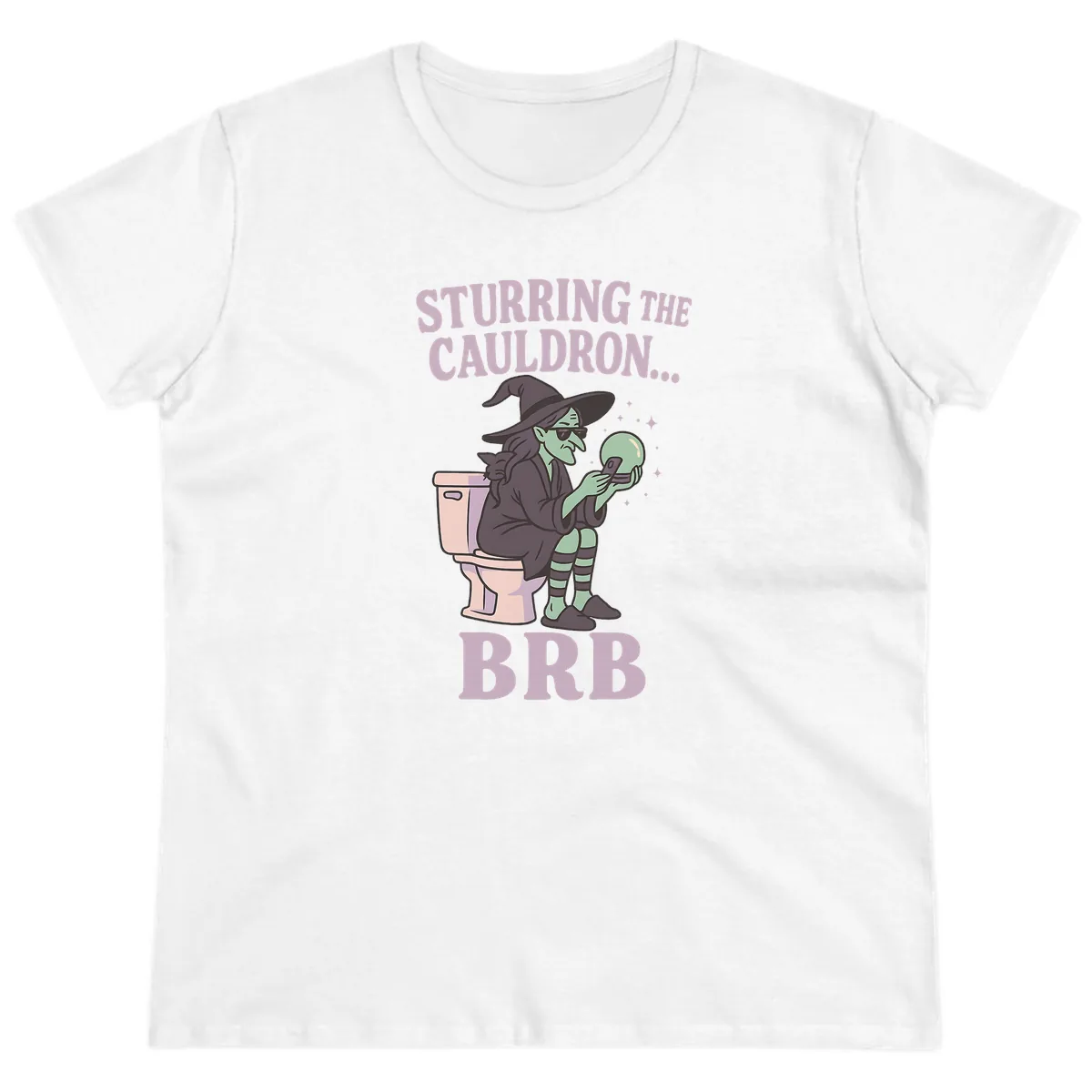 Stirring The Cauldron BRB Witch Ladies Tee in White