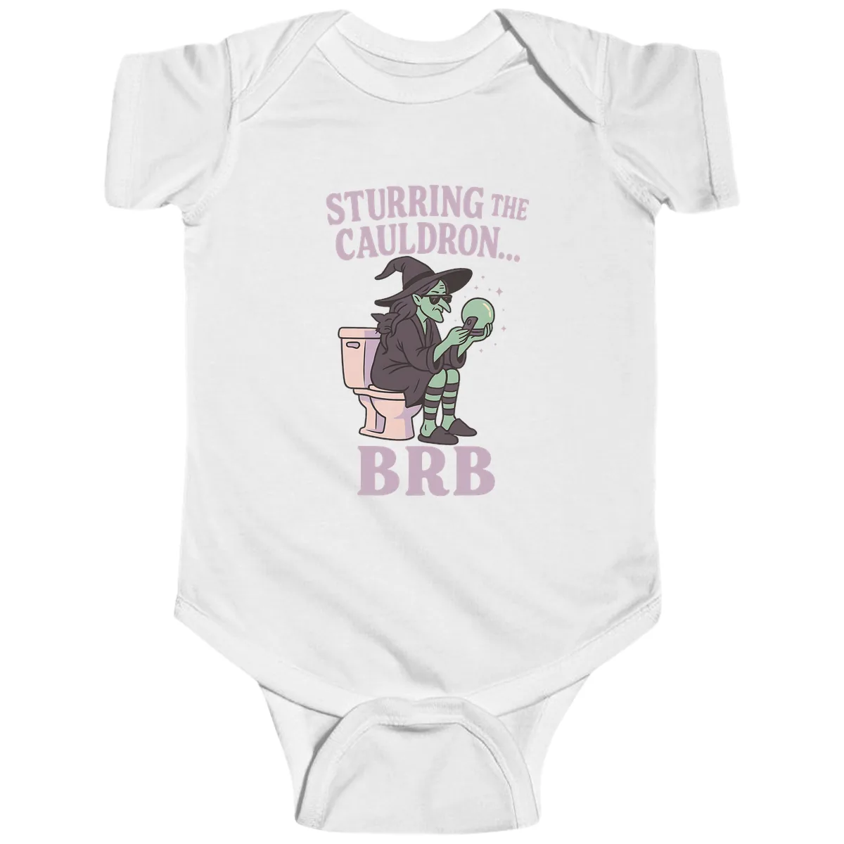 Stirring The Cauldron BRB Witch Baby Onesie in White