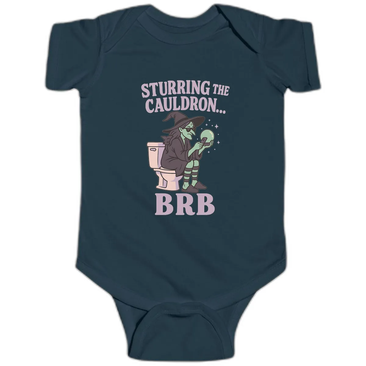 Stirring The Cauldron BRB Witch Baby Onesie in Navy