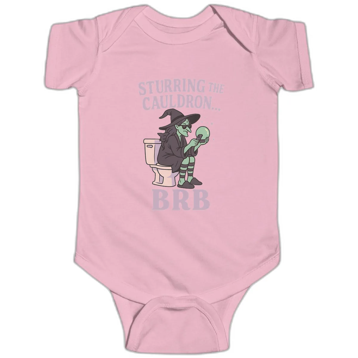 Stirring The Cauldron BRB Witch Baby Onesie in Pink