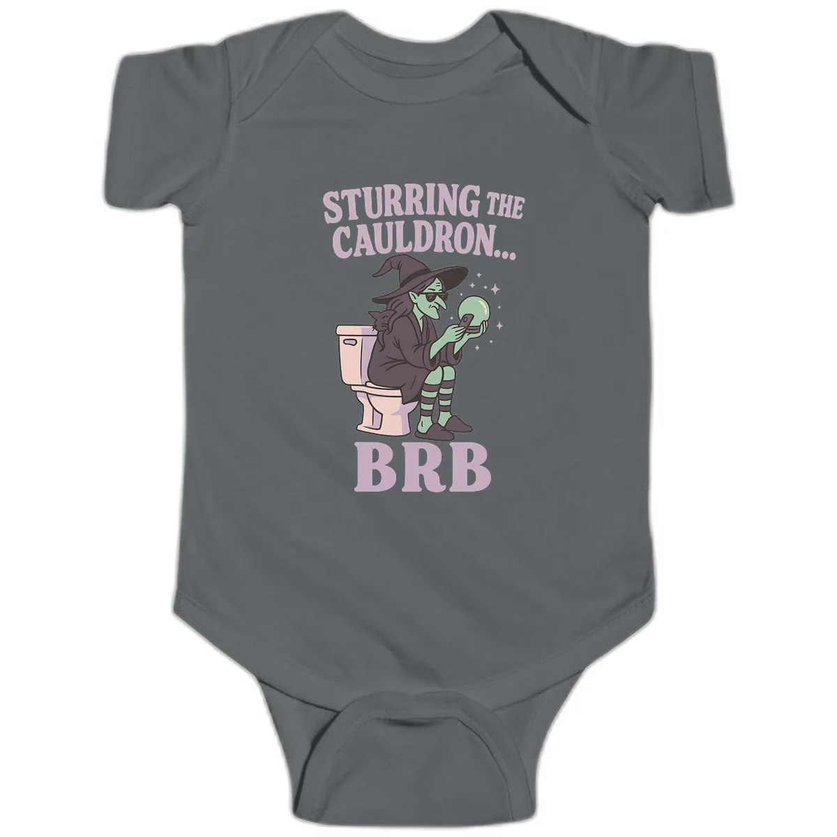 Stirring The Cauldron BRB Witch Baby Onesie in Charcoal