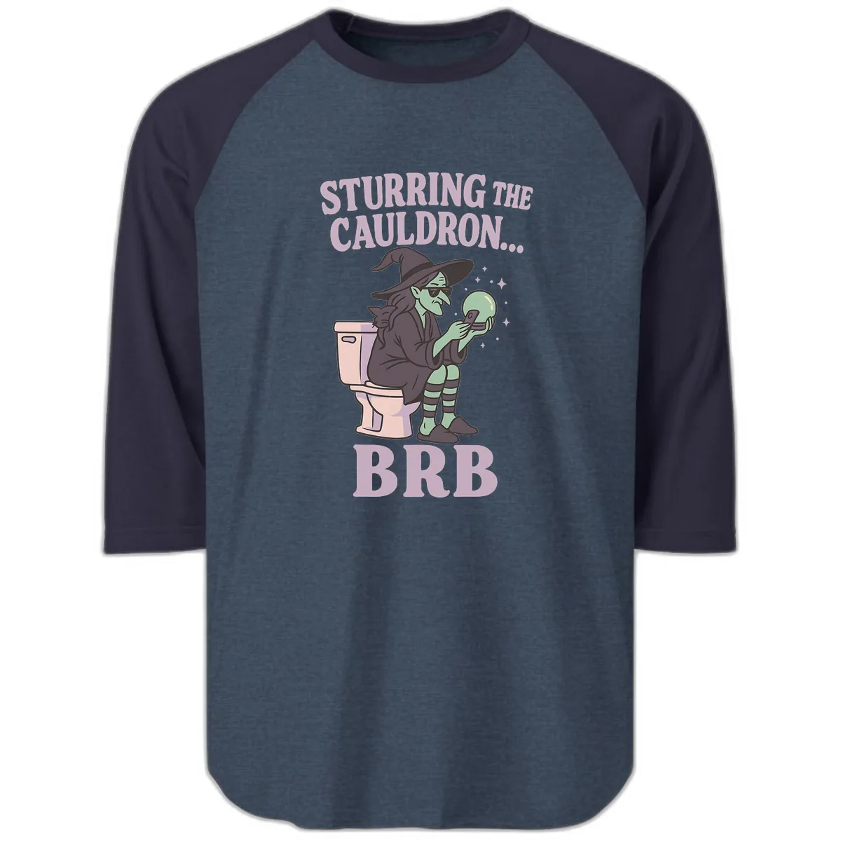 Stirring The Cauldron BRB Witch Raglan 3/4 in Heather Denim Navy