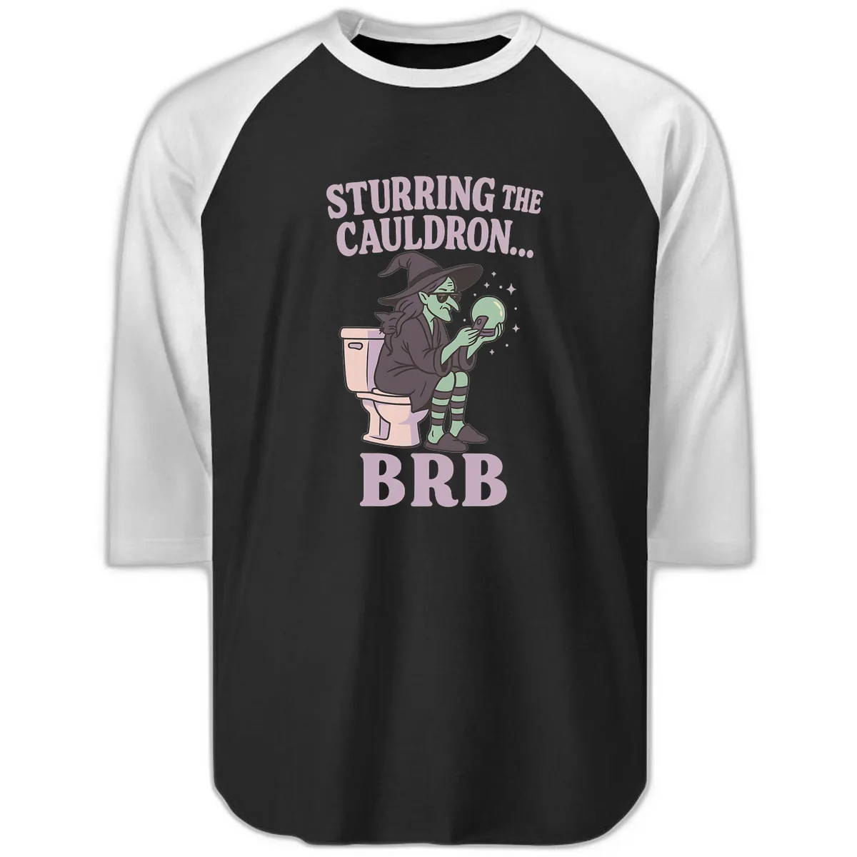 Stirring The Cauldron BRB Witch Raglan 3/4 in Black White