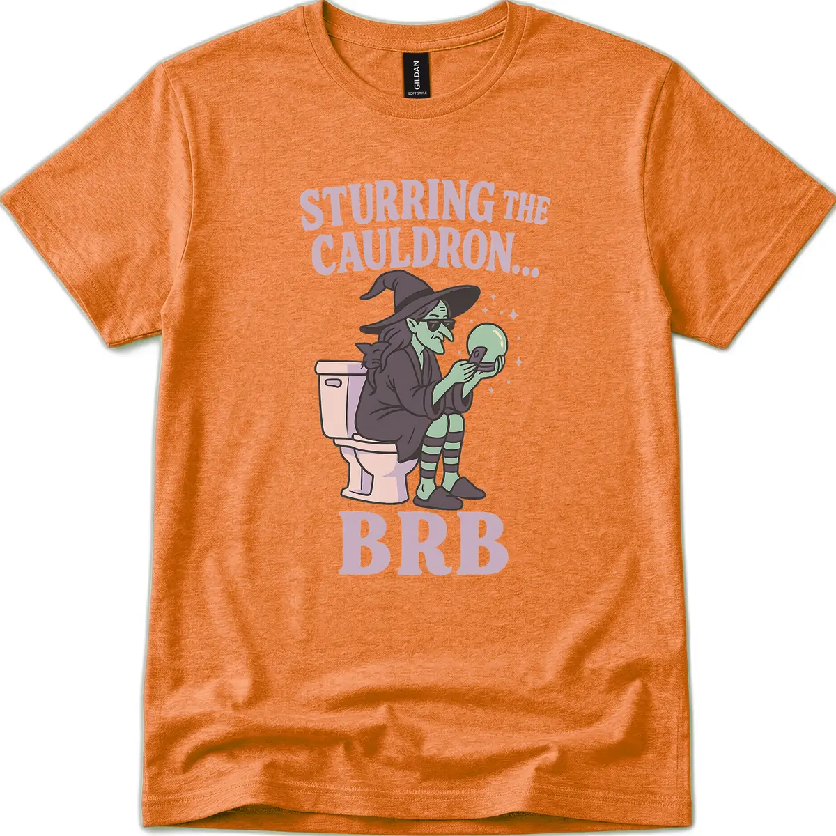 Stirring The Cauldron BRB Witch T-Shirt in Heather Orange