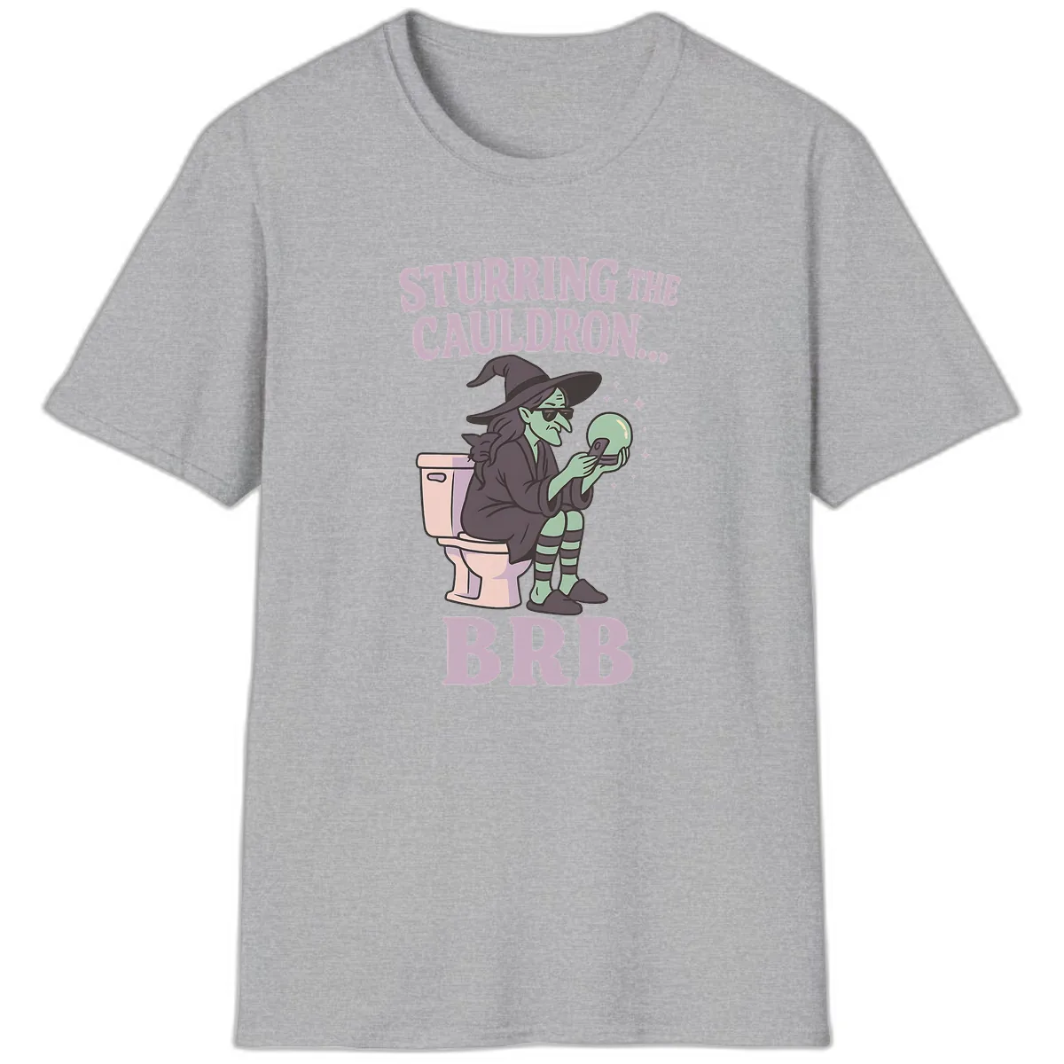 Stirring The Cauldron BRB Witch T-Shirt in Sport Grey