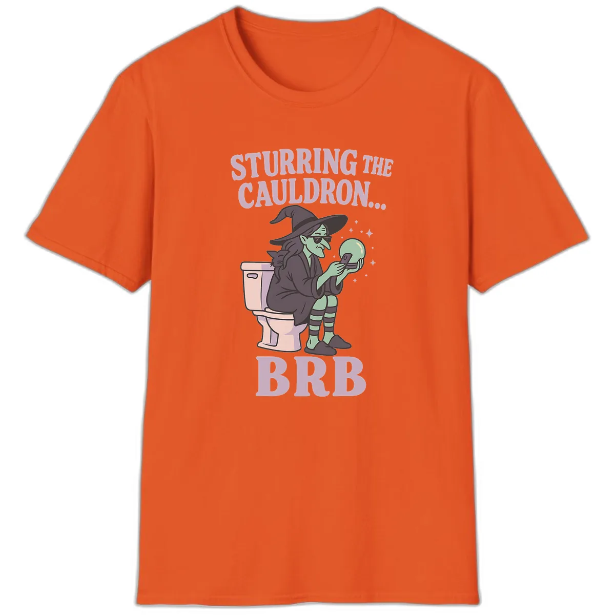 Stirring The Cauldron BRB Witch T-Shirt in Orange