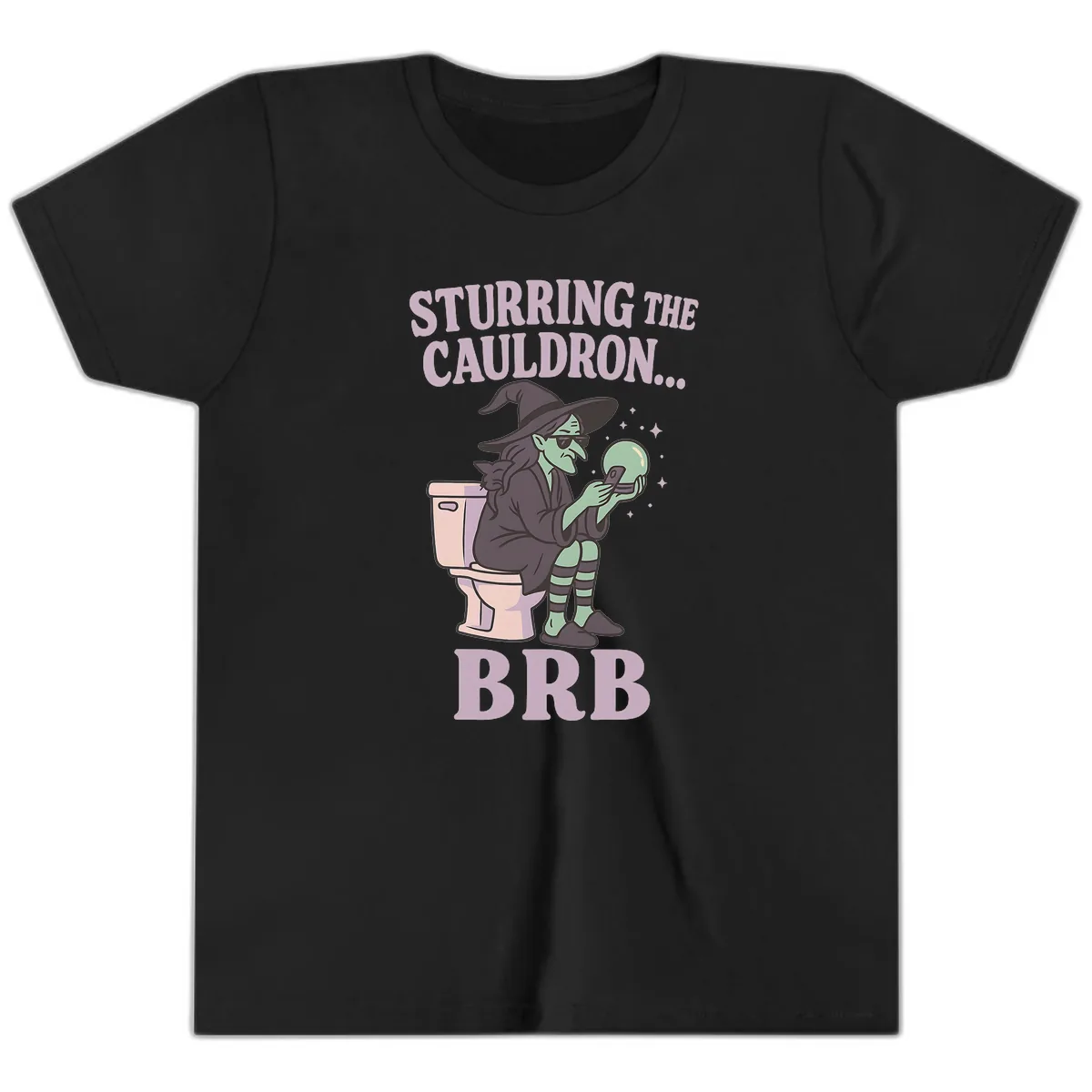 Stirring The Cauldron BRB Witch Youth T-Shirt in Black