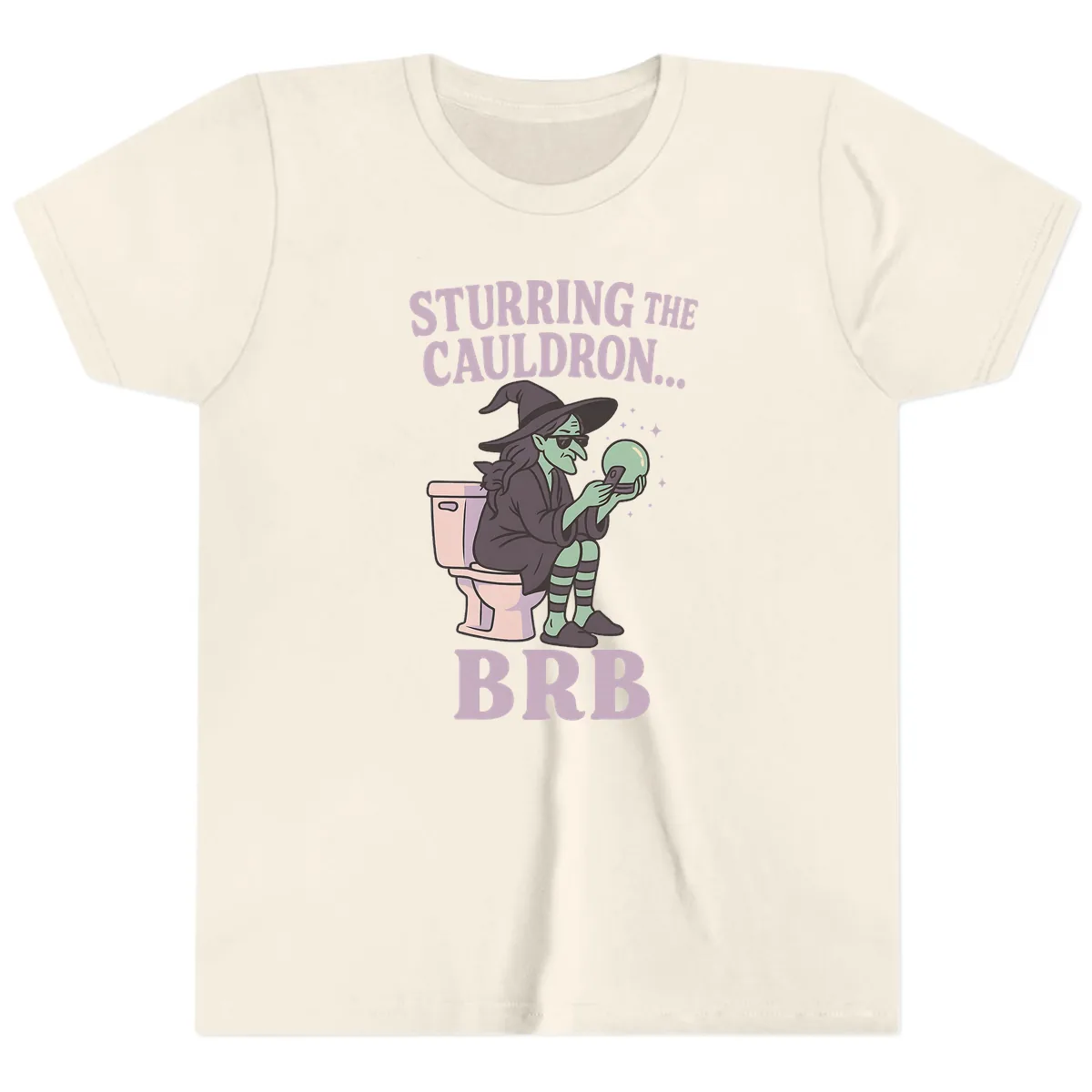 Stirring The Cauldron BRB Witch Youth T-Shirt in Natural