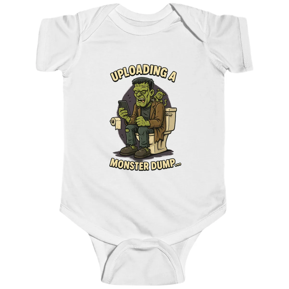 Uploading A Monster Dump Baby Onesie in White