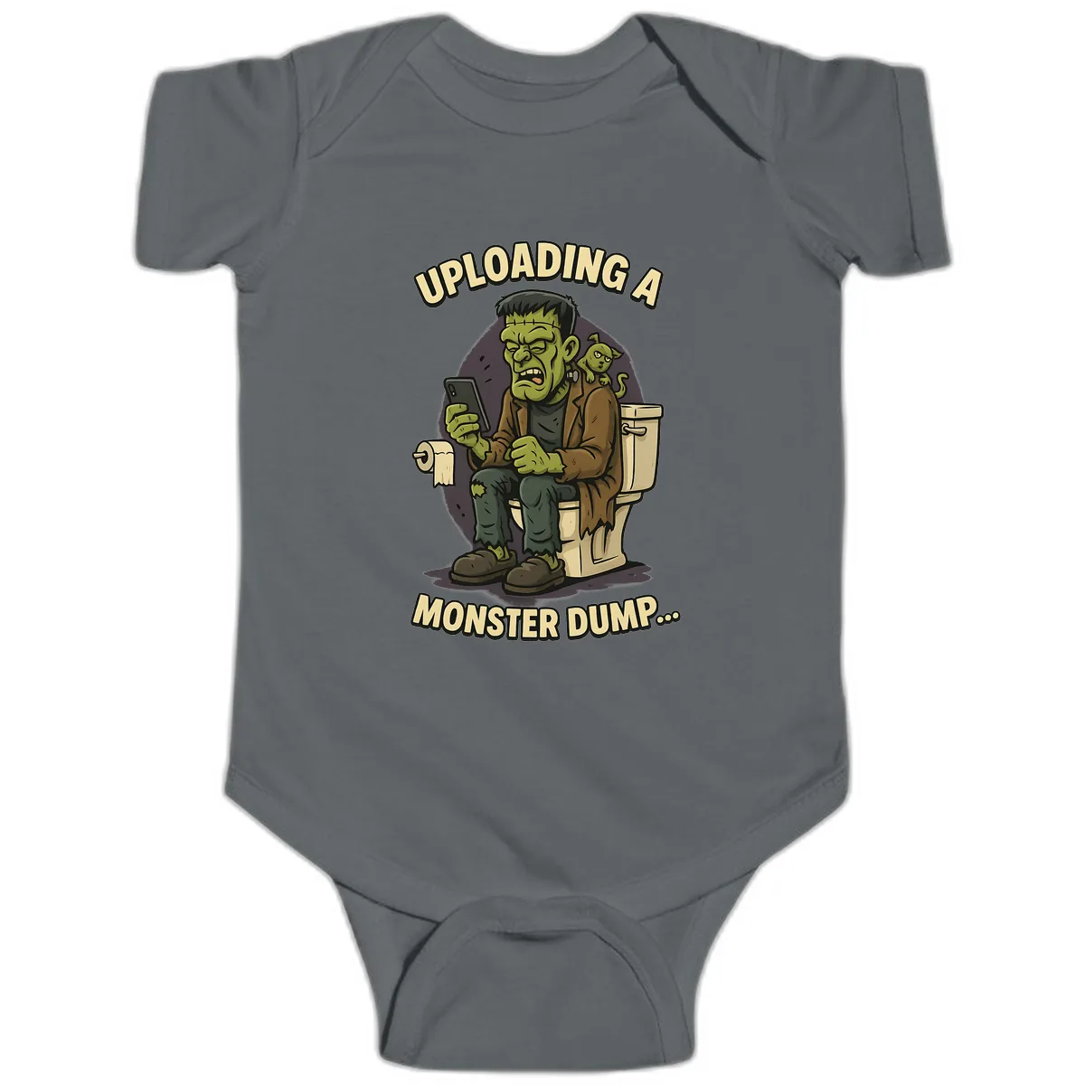 Uploading A Monster Dump Baby Onesie in Charcoal
