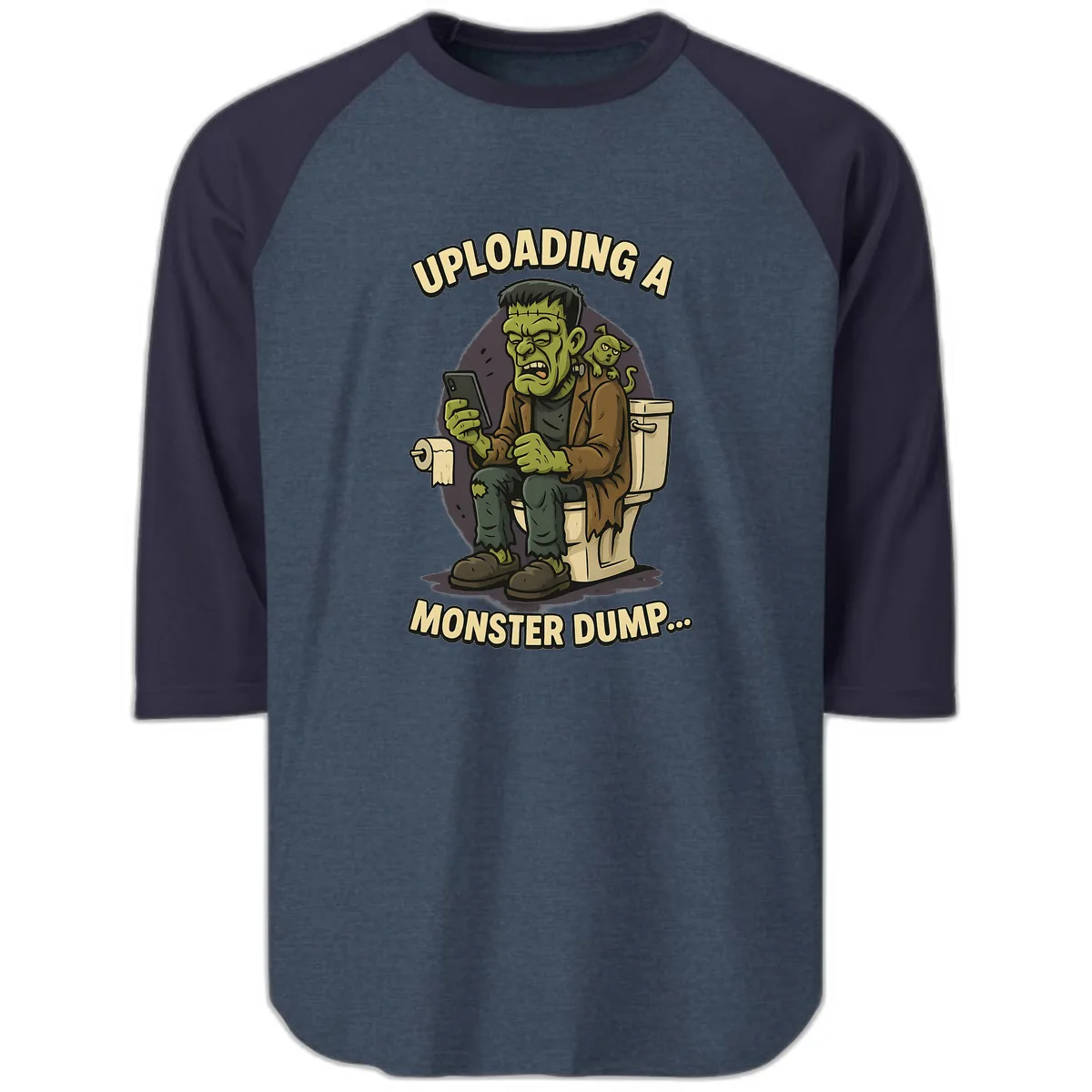 Uploading A Monster Dump Raglan 3/4 in Heather Denim Navy