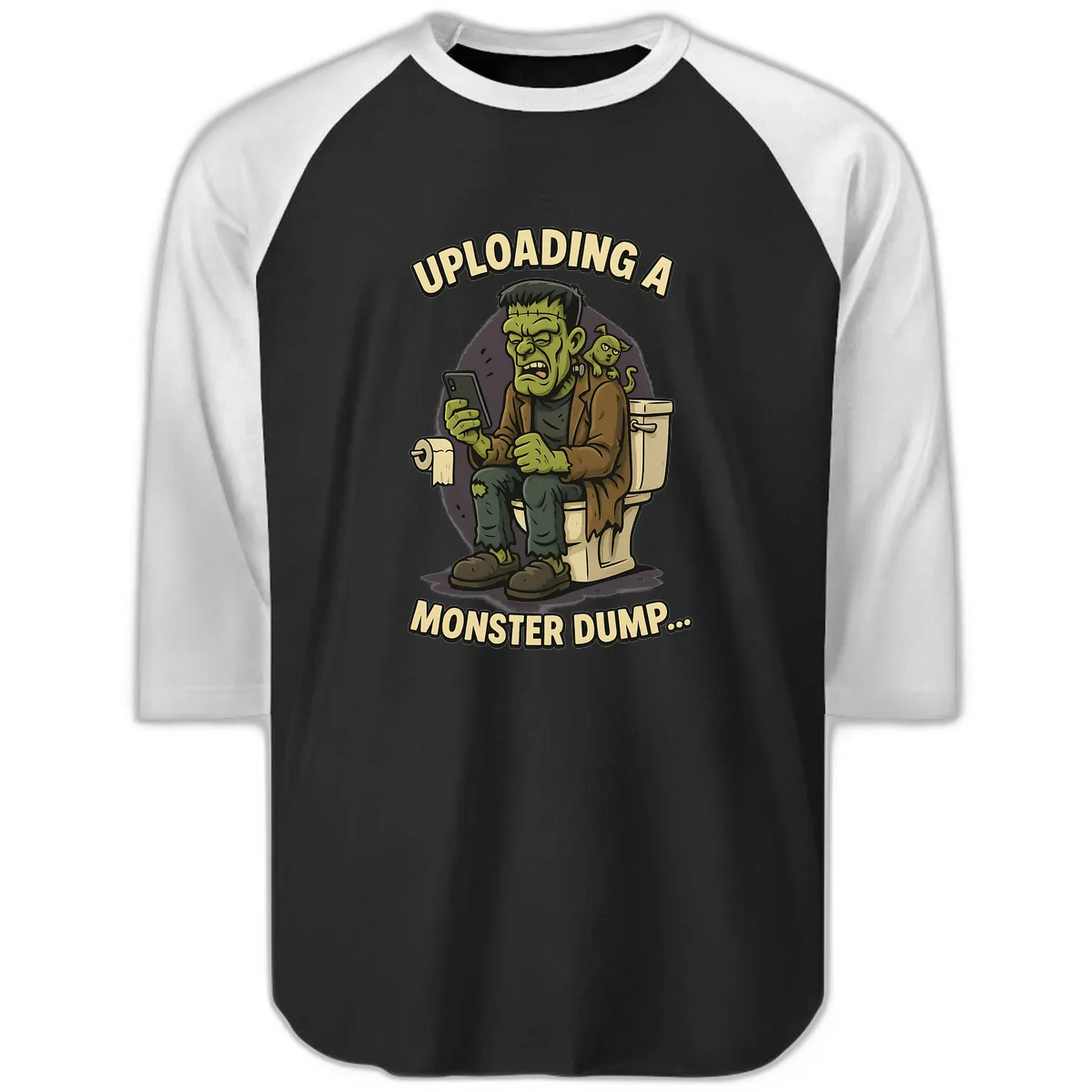 Uploading A Monster Dump Raglan 3/4 in Black White