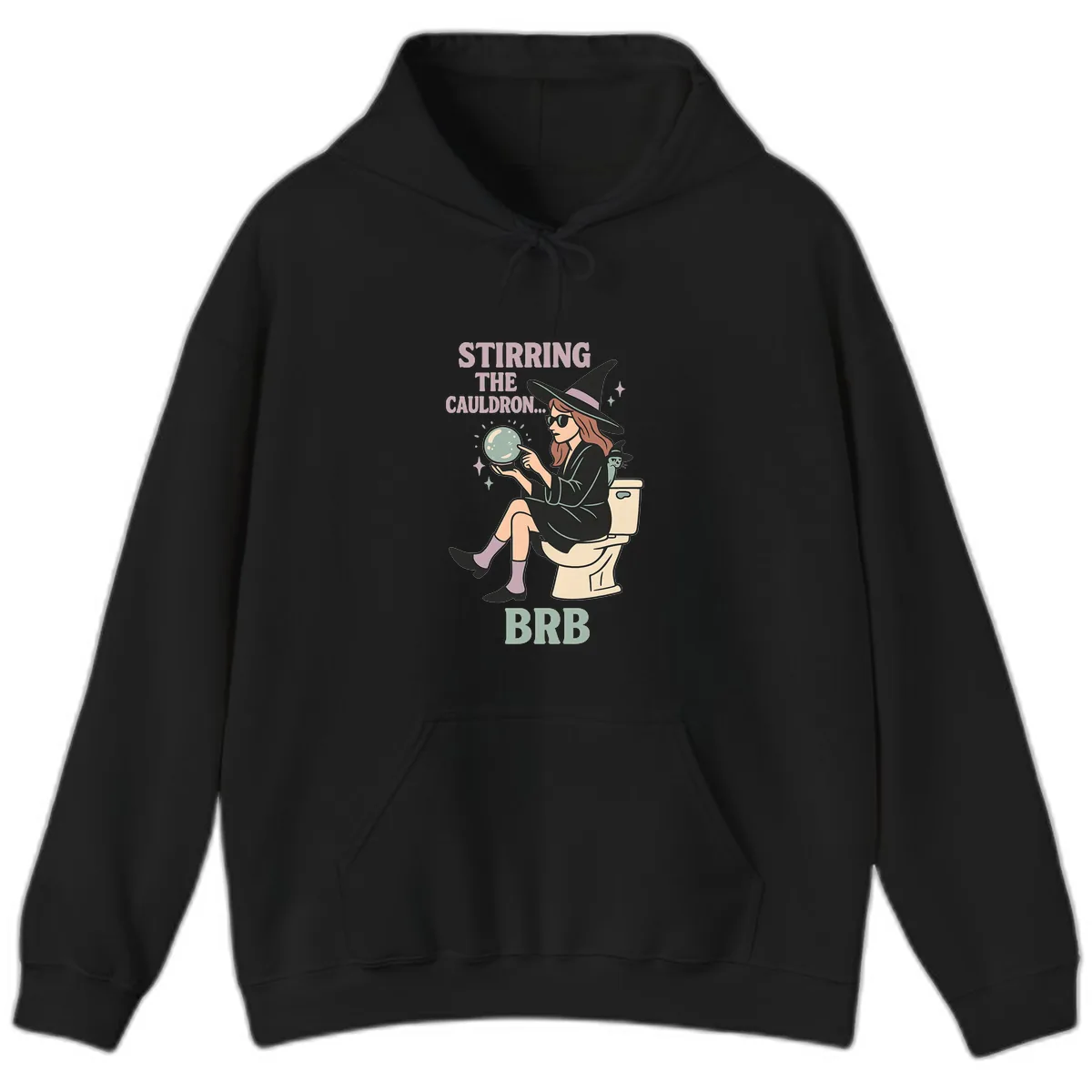Stirring The Cauldron BRB Witch Design Hoodie in Black