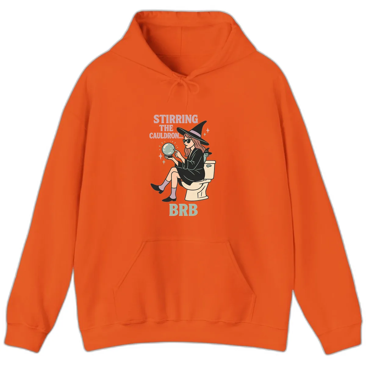 Stirring The Cauldron BRB Witch Design Hoodie in Orange