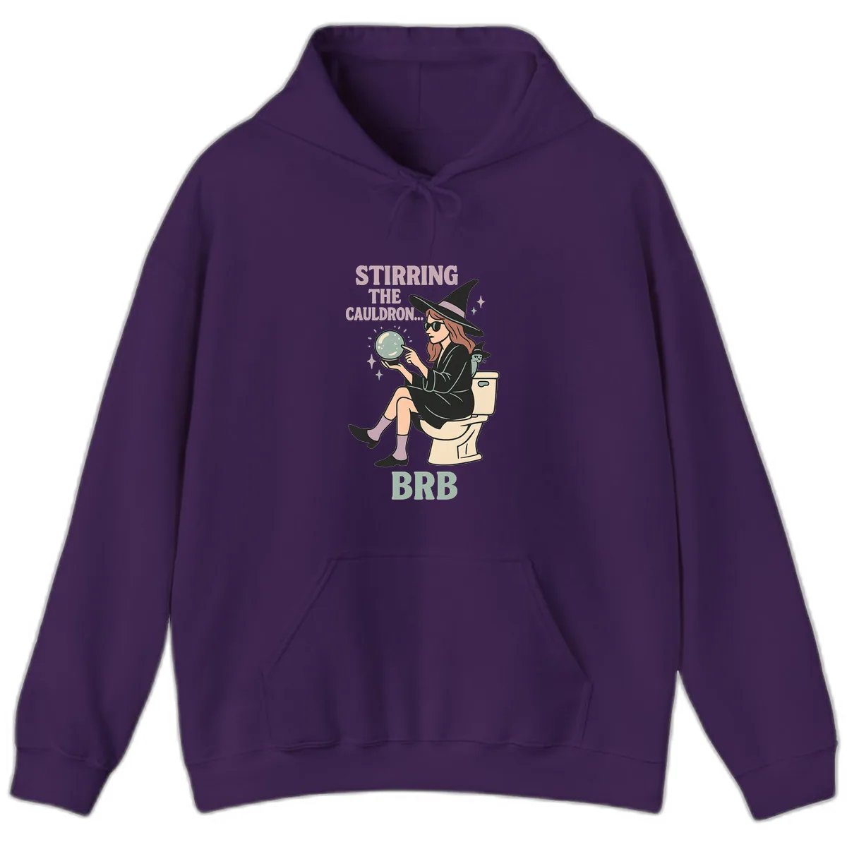 Stirring The Cauldron BRB Witch Design Hoodie in Purple