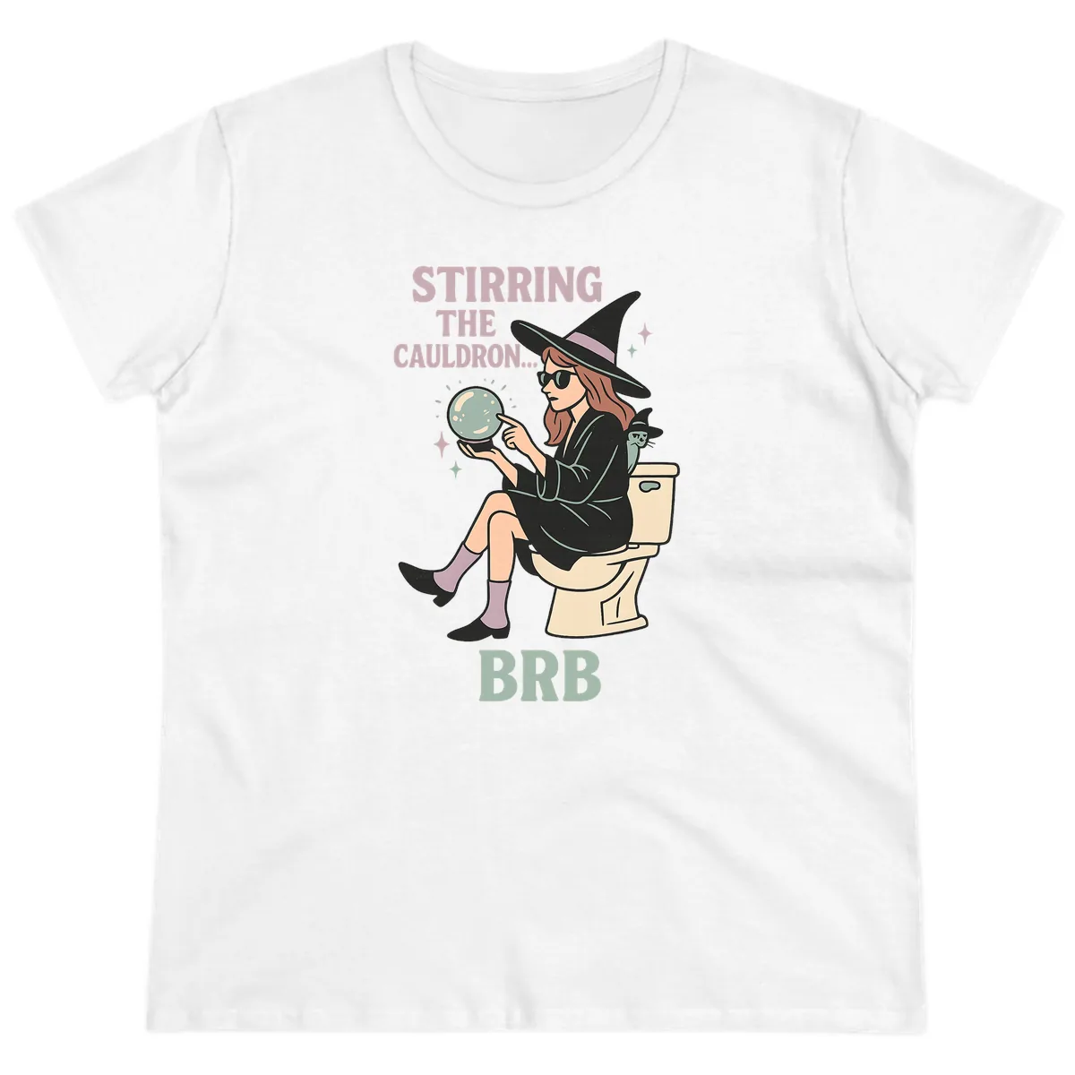 Stirring The Cauldron BRB Witch Design Ladies Tee in White