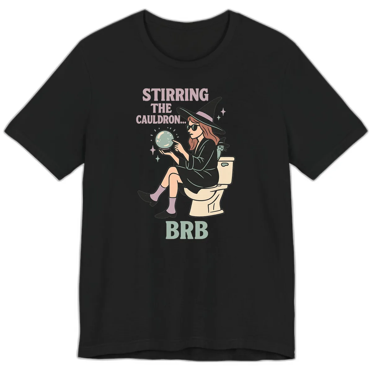 Stirring The Cauldron BRB Witch Design Premium T-Shirt in Black