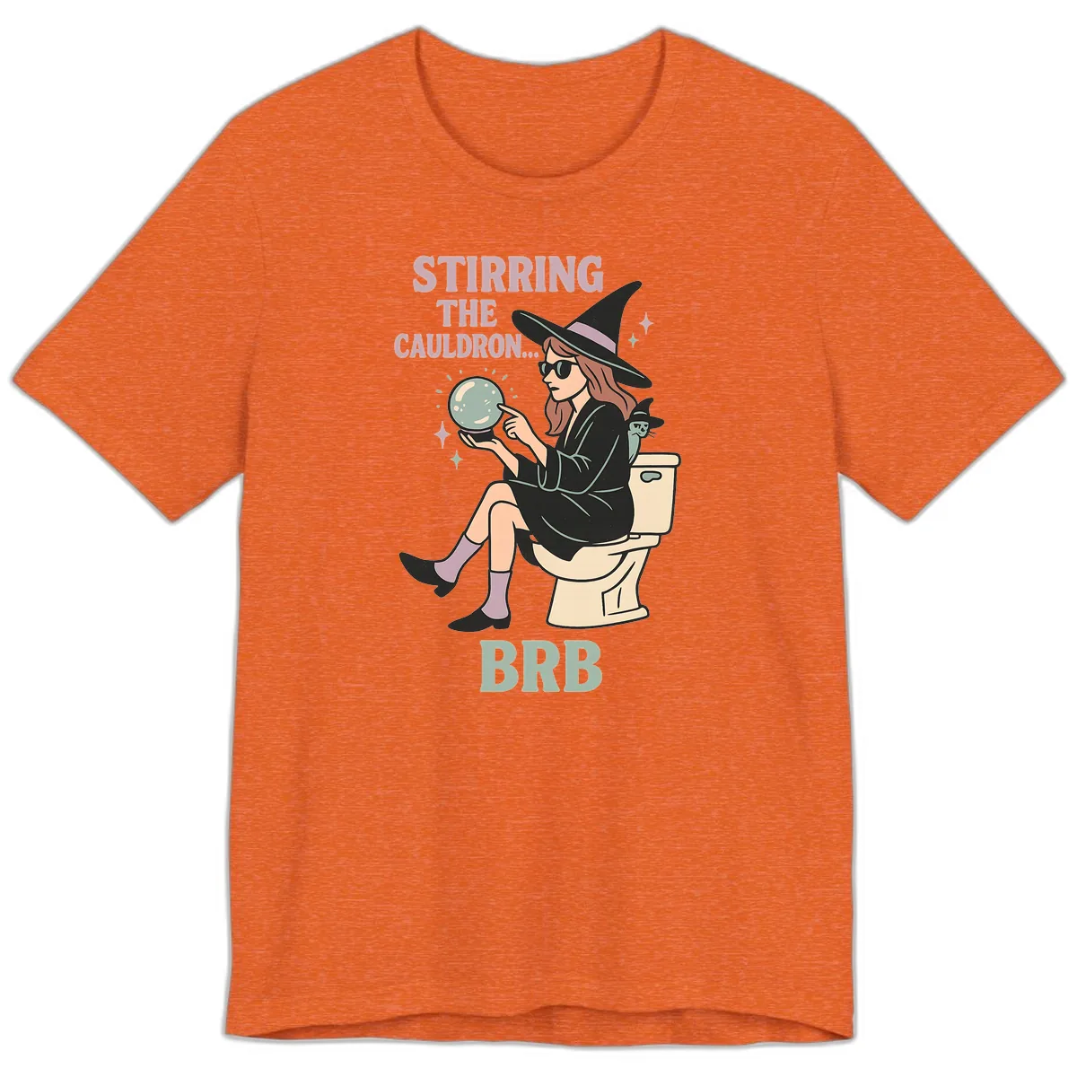 Stirring The Cauldron BRB Witch Design Premium T-Shirt in Heather Orange